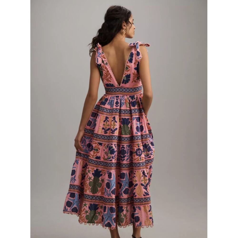 Farm Rio Seashell Tapestry Sleeveless Midi Dress Size L - Picture 2 of 11